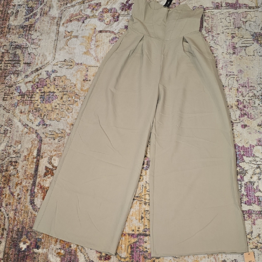PrettyLittleThing Khaki Wide-Leg Jumpsuit